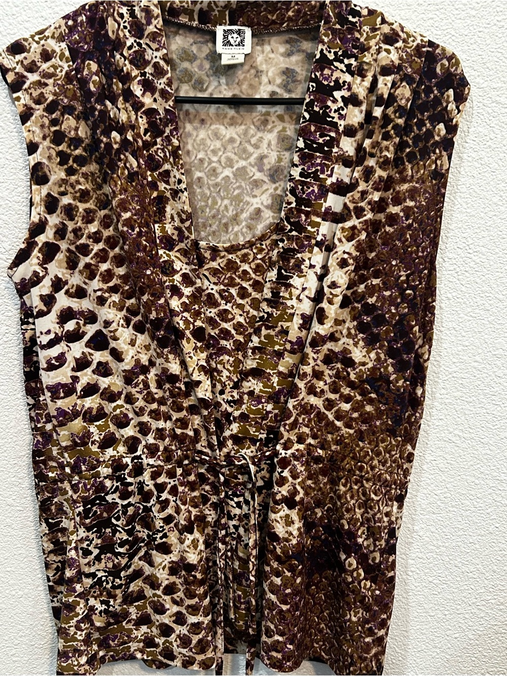 Anne Klein Brown Cream & Olive Animal-Print Sleeveless Blouse